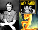 Picture of Ayn Rand next to the cover of 
