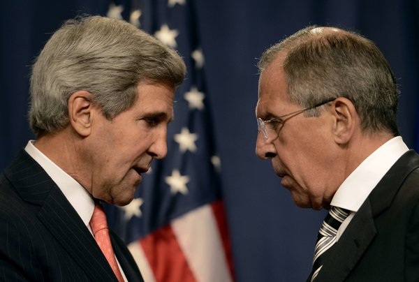 Photo of John Kerry and Russian foreign minister Sergey Lavarov coming to an agreement on disarming chemical weapons in Syria. From the New York Times.