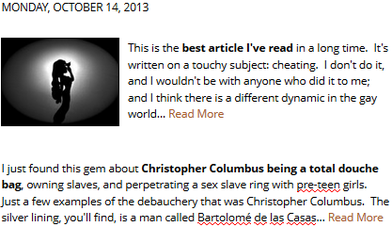 Cheating Article, and an art piece on Christopher Columbus being a Douche Bag.